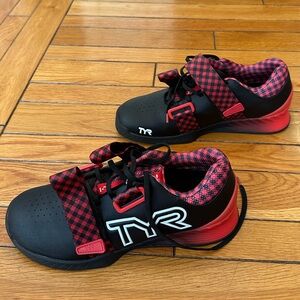 TYR Black and Red Sneakers with Checkered Design